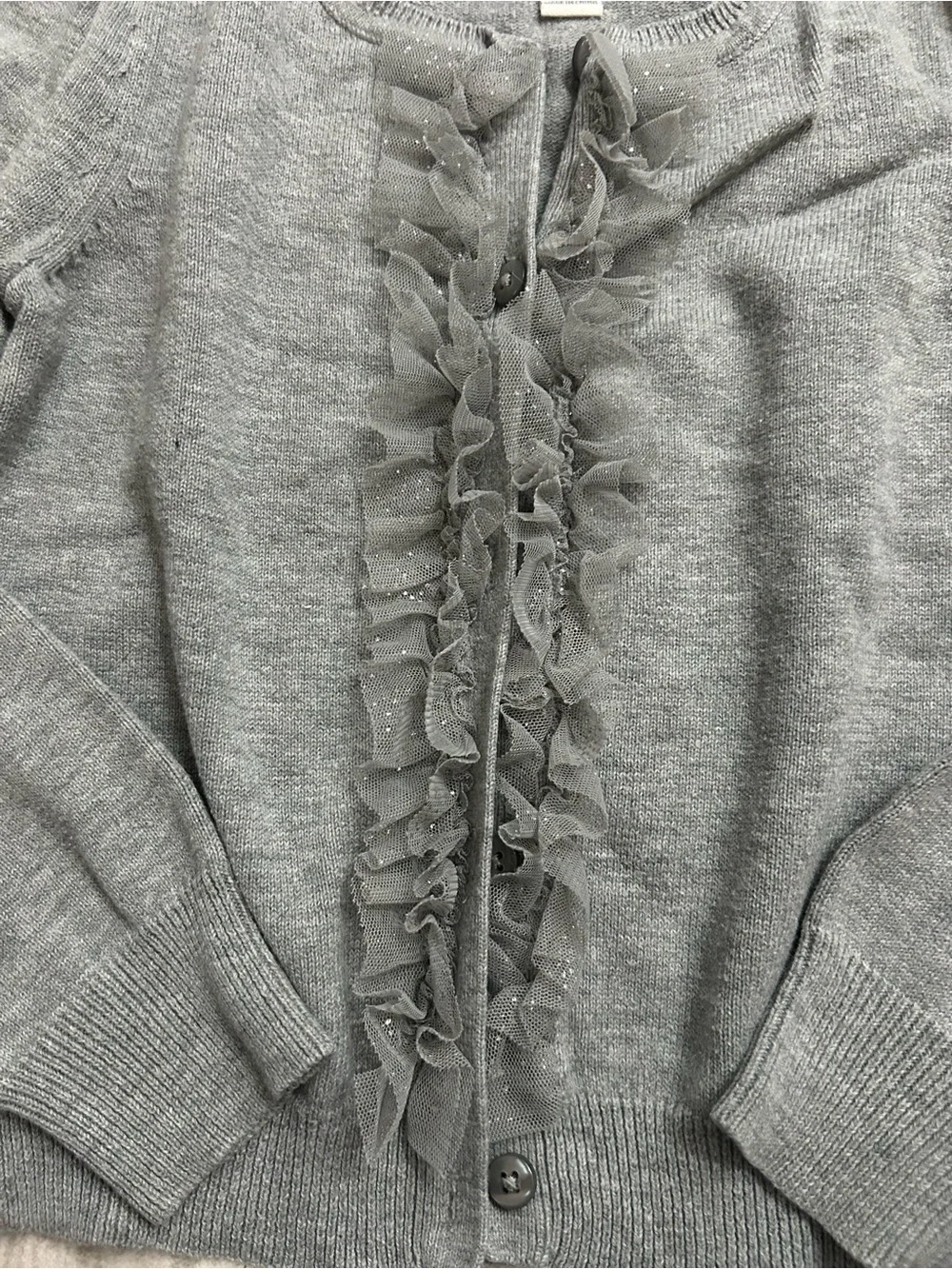 Place Girls' Gray Ruffle-Front Cardigan - Picture 3 of 3